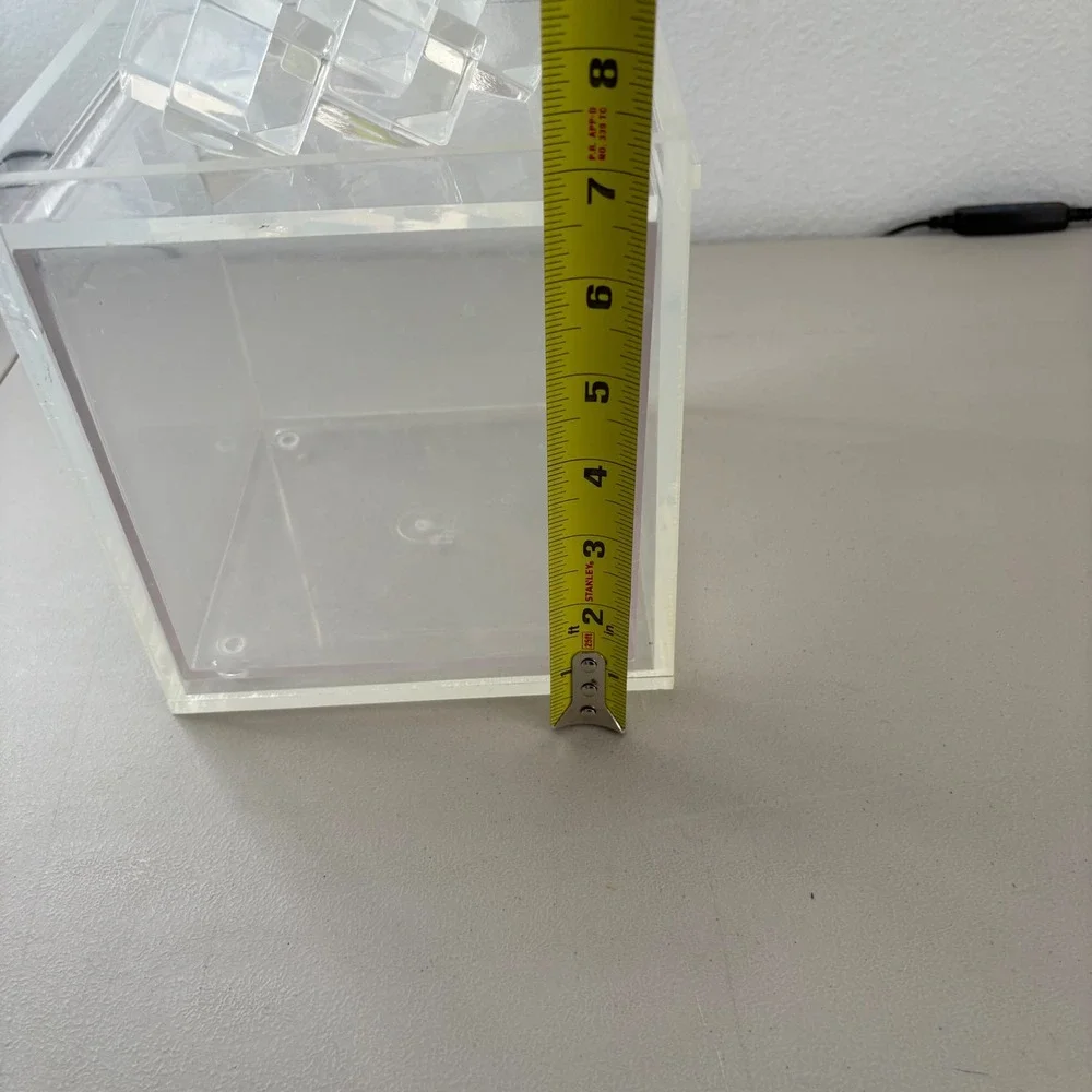 VTG Acrylic Designs Inc Clear Lucite Ice Bucket Square Double Wall Faux Ice Lid